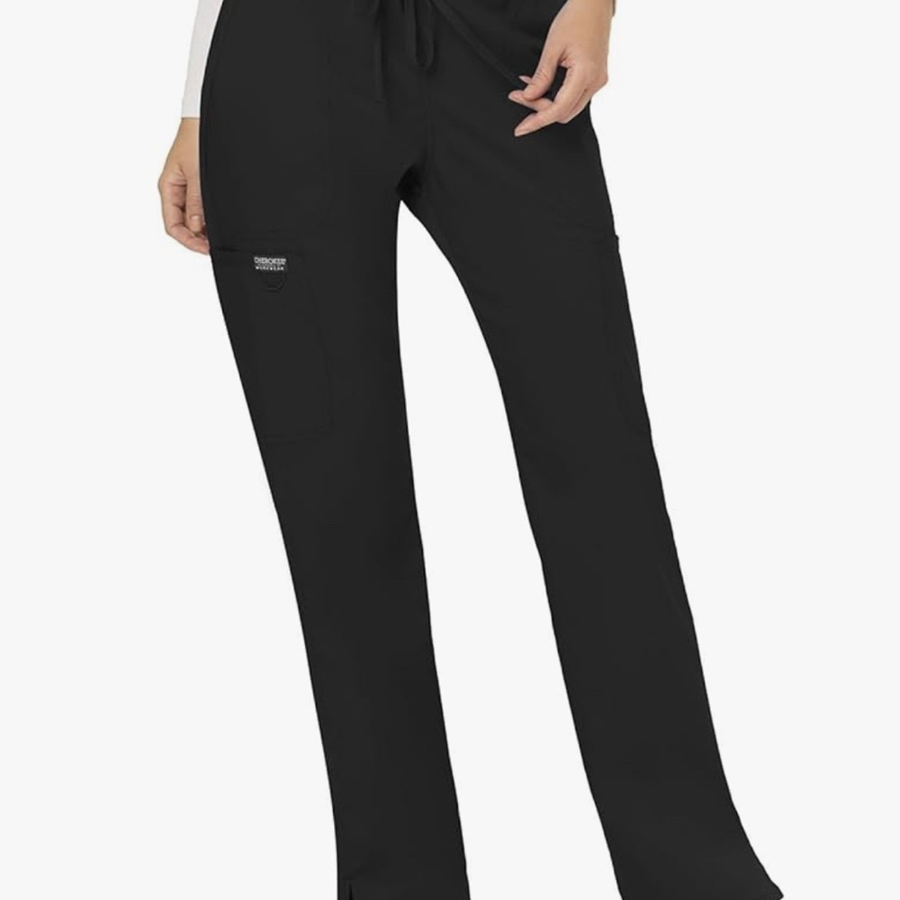 BLACK 2XL Cherokee Scrub Set Top WW610 w/ Mid Rise Flare Drawstring Pant-WW120 - Picture 3 of 7